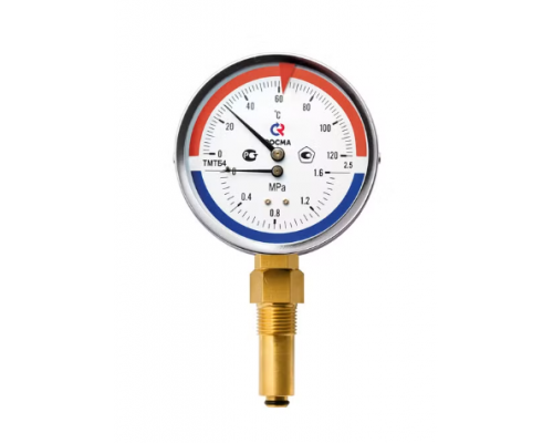 Термоманометр 80мм, Тип - ТМТБ-31Р, радиальный, 0-120°C, клапан 46мм, G1/2, к.т. 2,5